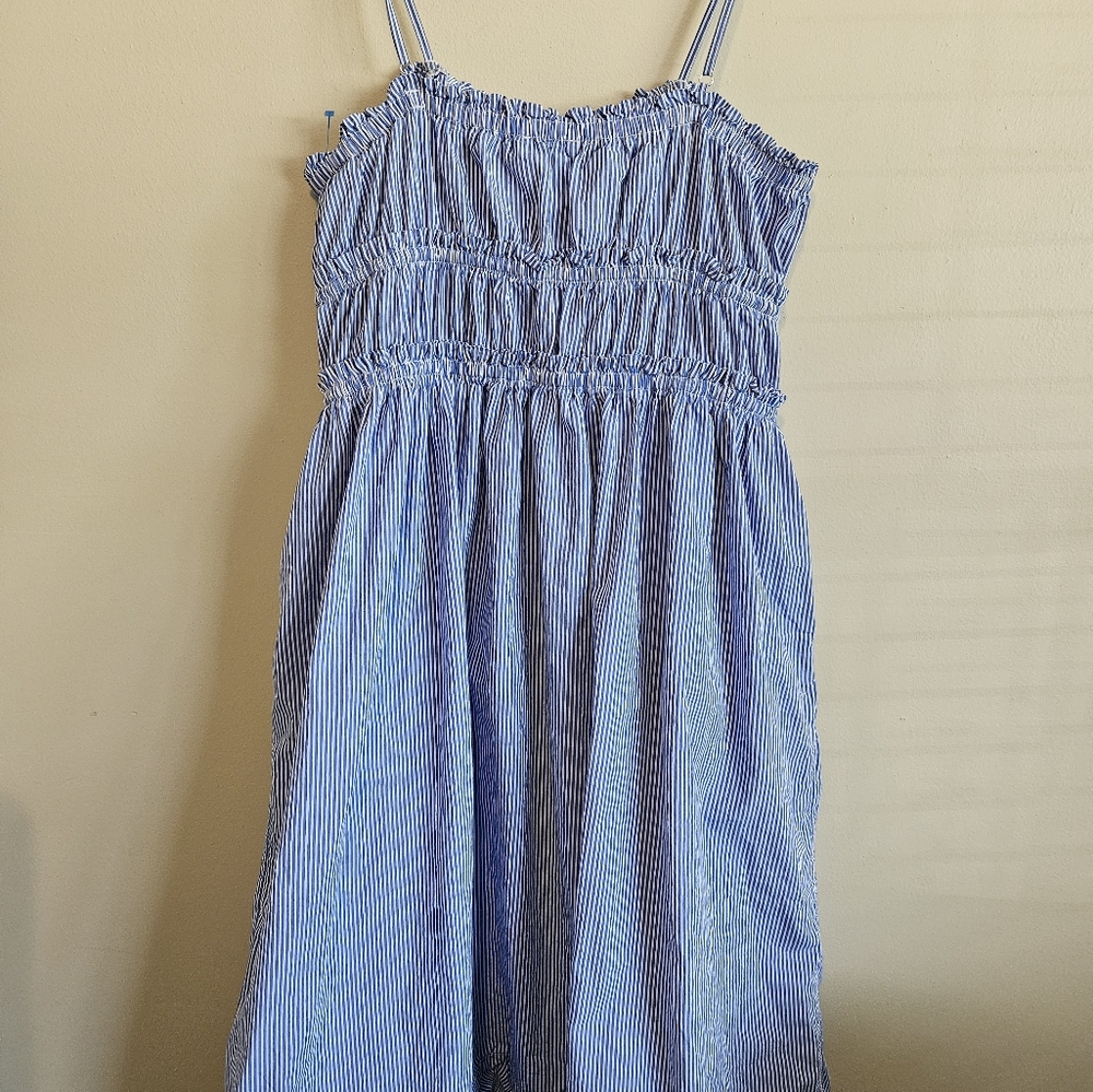 Free Asembley Blue and White Stripped Dress 100% Rayon Size Large. - Picture 6 of 16